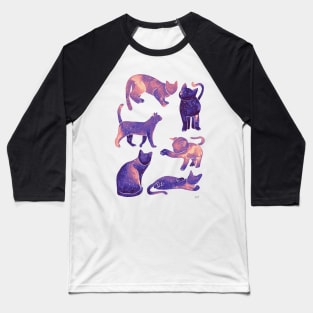 Galaxy Cats Pattern - Pastel Purple Baseball T-Shirt